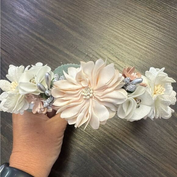 Chiffon floral beaded and studded bridal flower girl headband - Picture 6 of 6